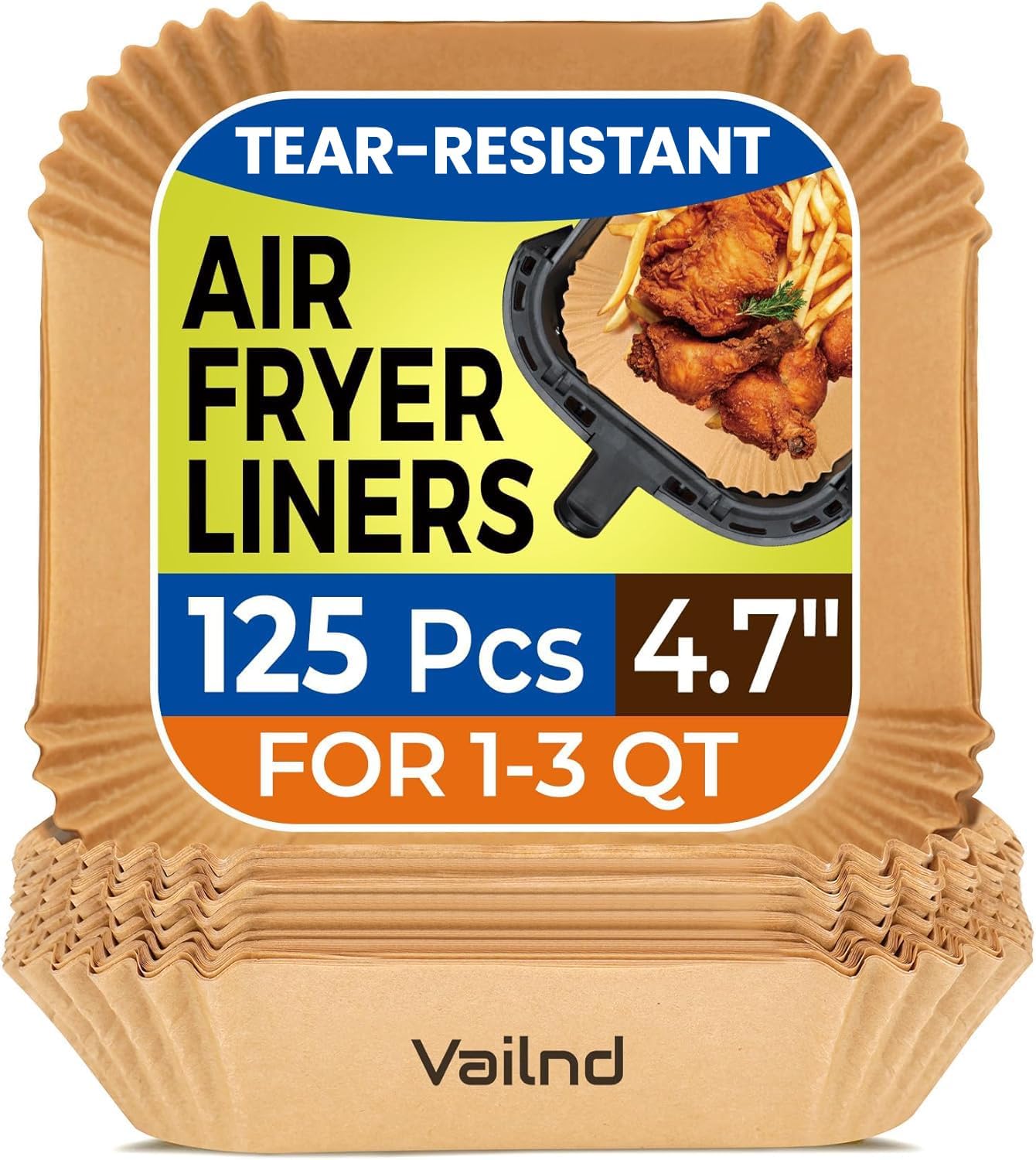 Small Air Fryer Liners Disposable, 2 QT Parchment Paper for COSORI 2.1 Qt Air Fryer, 125PCS 4.7 Inch Square Baking Paper Sheets for Mini Airfryer Basket
