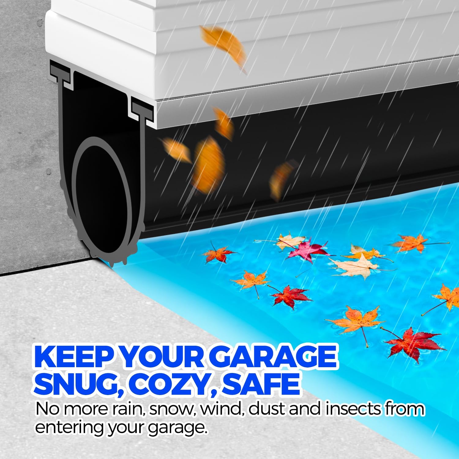 Holikme Garage Door Seals Bottom Rubber, Flexible EPDM Garage Door Seal, Garage Door Weather Stripping Kit Seal Strip Replacement, 5/16 Inch T-End, 4 1/8 Inch Width (17Ft, Black)