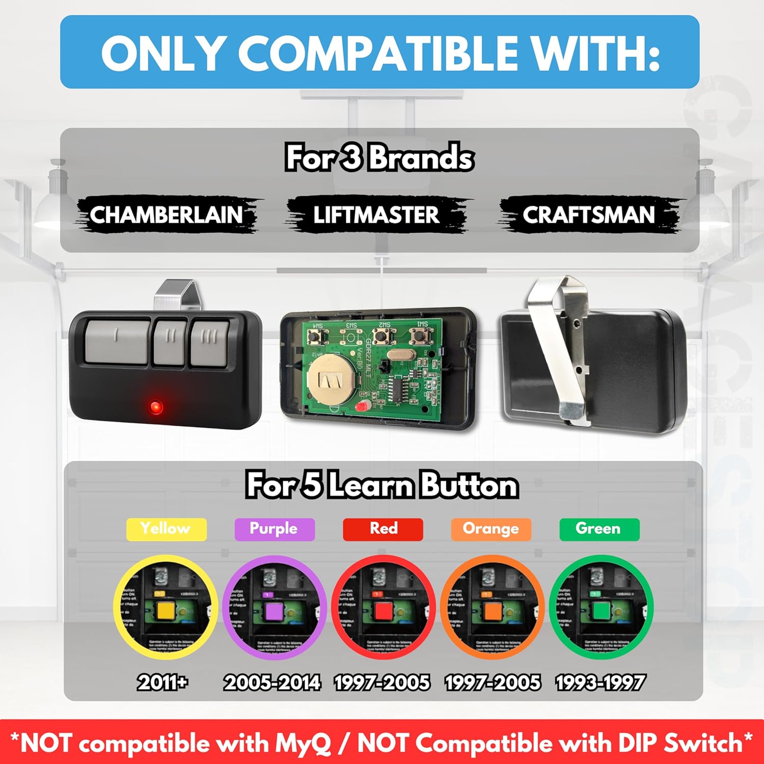 2X for LiftMaster Chamberlain Craftsman Garage Door Opener Remote Replacement, 893LM 893Max 891LM 371LM 373LM 971LM 973LM, Extra Long-Range