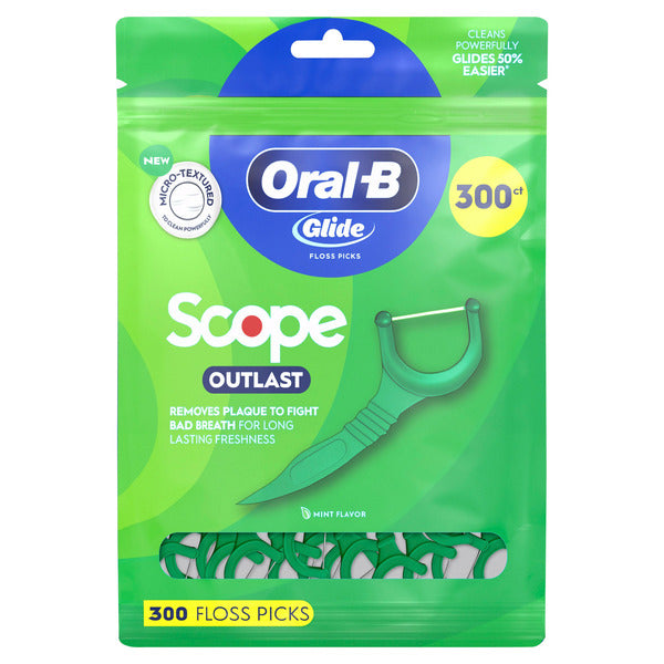 Oral-B Glide Complete with Scope Outlast Dental Floss Picks, Mint - 300 Count