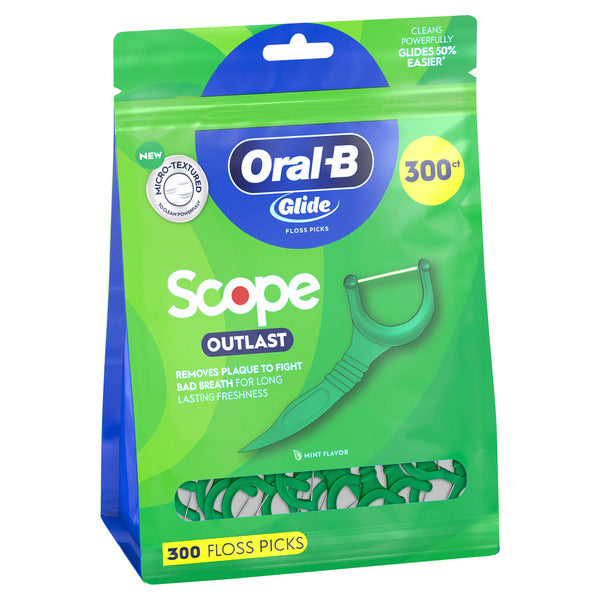 Oral-B Glide Complete with Scope Outlast Dental Floss Picks, Mint - 300 Count