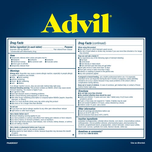 360 Coated Tablets ADVIL Ibuprofen 200 mg Pain Reliever Fever Reducer NSAID
