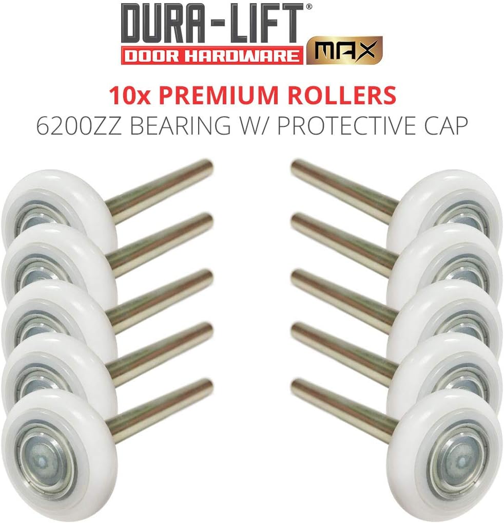 DURA-LIFT Ultra-Life MAX 2" Sealed 6200ZZ Bearing Nylon Garage Door Roller, 4" Stem, Pack of 10