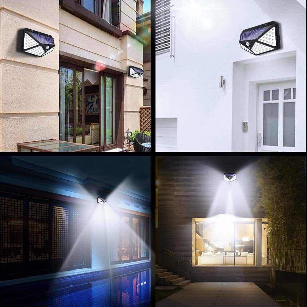 NUYA Solar Light Outdoor 4 Pack, 100LED 3 Mode 270° Lighting Angle Motion Sensor Security Lights, Solar Powered IP65 Waterproof Wall Lights, Bright LED for Backyard Garden Fence Patio Front Door