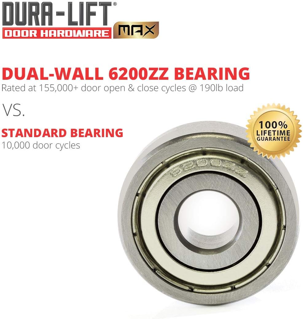 DURA-LIFT Ultra-Life MAX 2" Sealed 6200ZZ Bearing Nylon Garage Door Roller, 4" Stem, Pack of 10