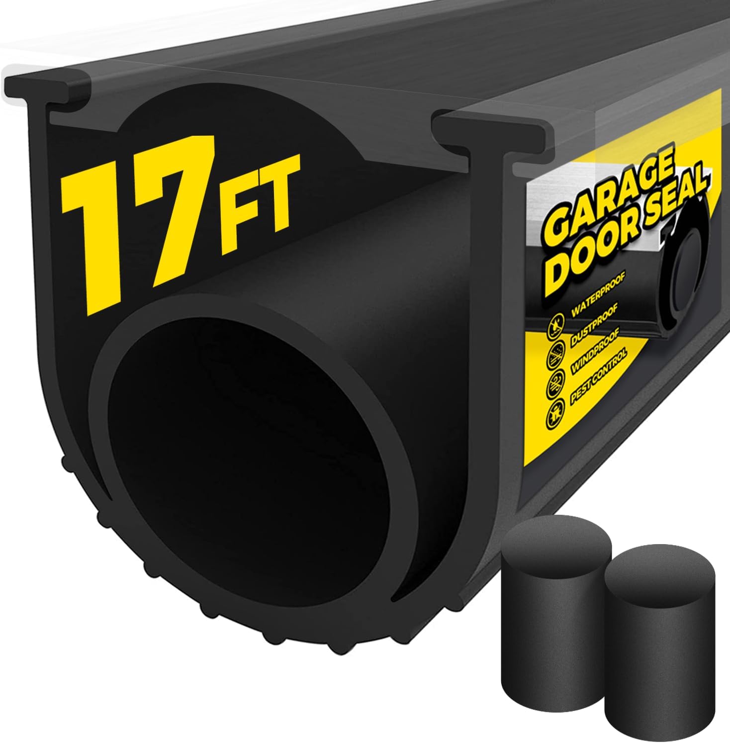 Holikme Garage Door Seals Bottom Rubber, Flexible EPDM Garage Door Seal, Garage Door Weather Stripping Kit Seal Strip Replacement, 5/16 Inch T-End, 4 1/8 Inch Width (17Ft, Black)