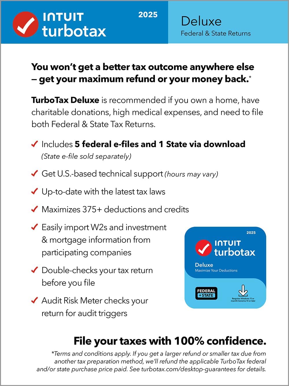 TurboTax Deluxe Desktop Edition 2025, Federal & State Tax Return [PC/Mac Download]
