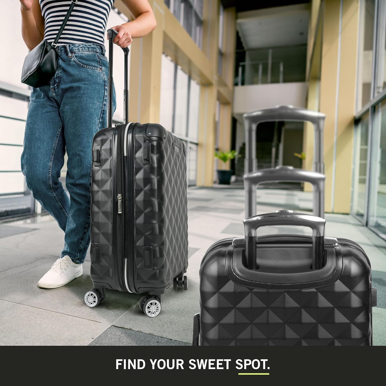 Kenneth Cole REACTION Diamond Tower Collection Lightweight Hardside Expandable 8-Wheel Spinner Travel Luggage, Black, 2-Piece Set (20" & 28")