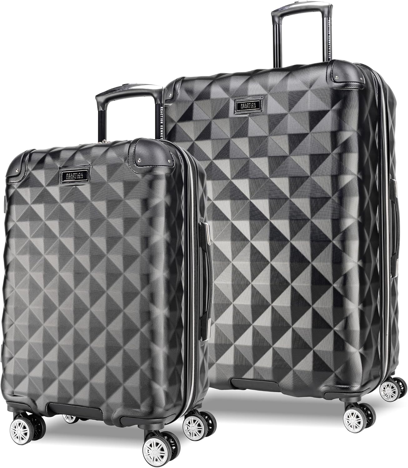 Kenneth Cole REACTION Diamond Tower Collection Lightweight Hardside Expandable 8-Wheel Spinner Travel Luggage, Black, 2-Piece Set (20" & 28")