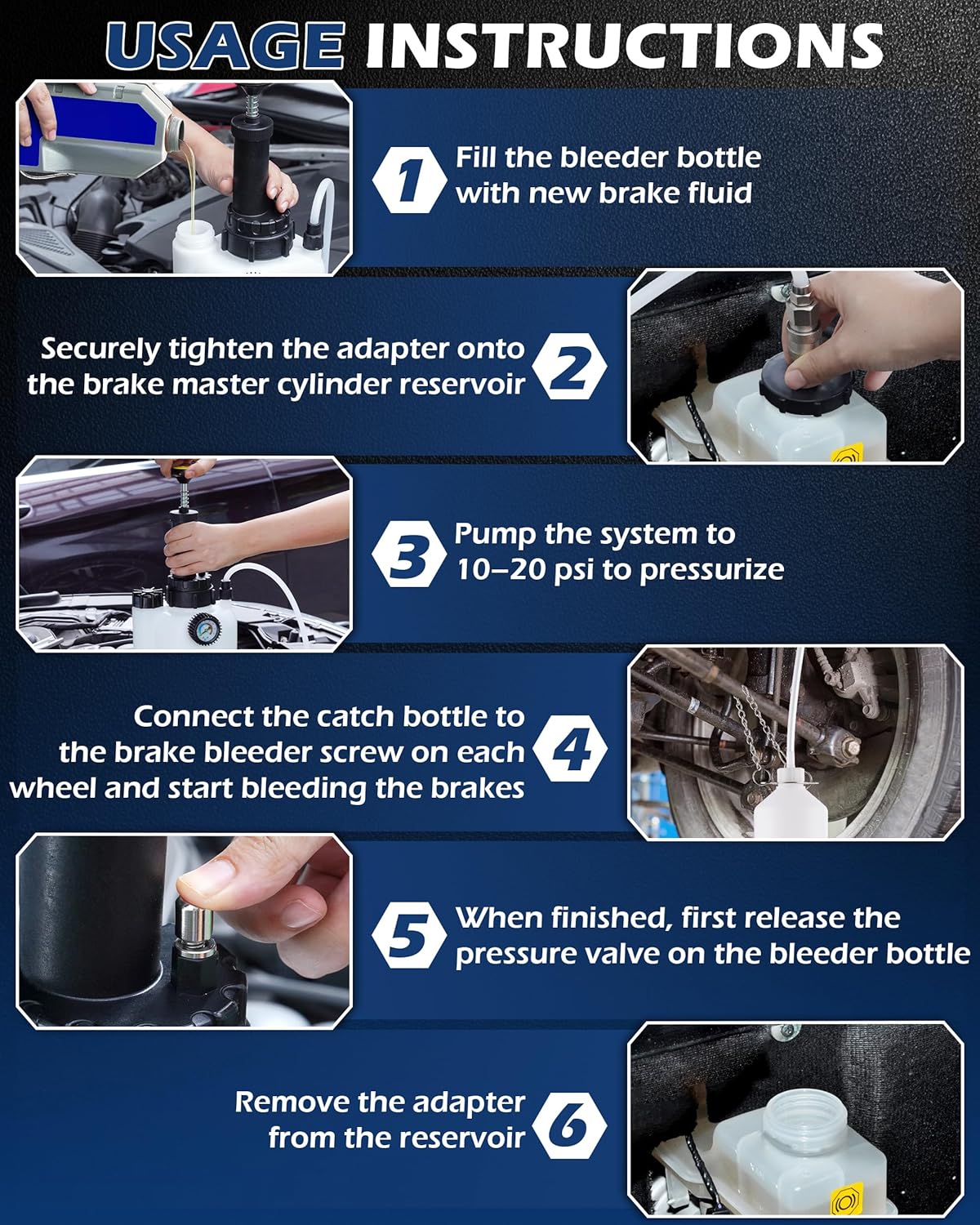 3L Brake Fluid Bleeder Kit w/ 1L Catch Bottle, Pressure Brake Bleeding Tool, Manual Power Bleeder Pump for Flush Brakes and Clutch System, Upgraded Adapters (43.5/45/49.5/50.7mm) for Master Cylinders