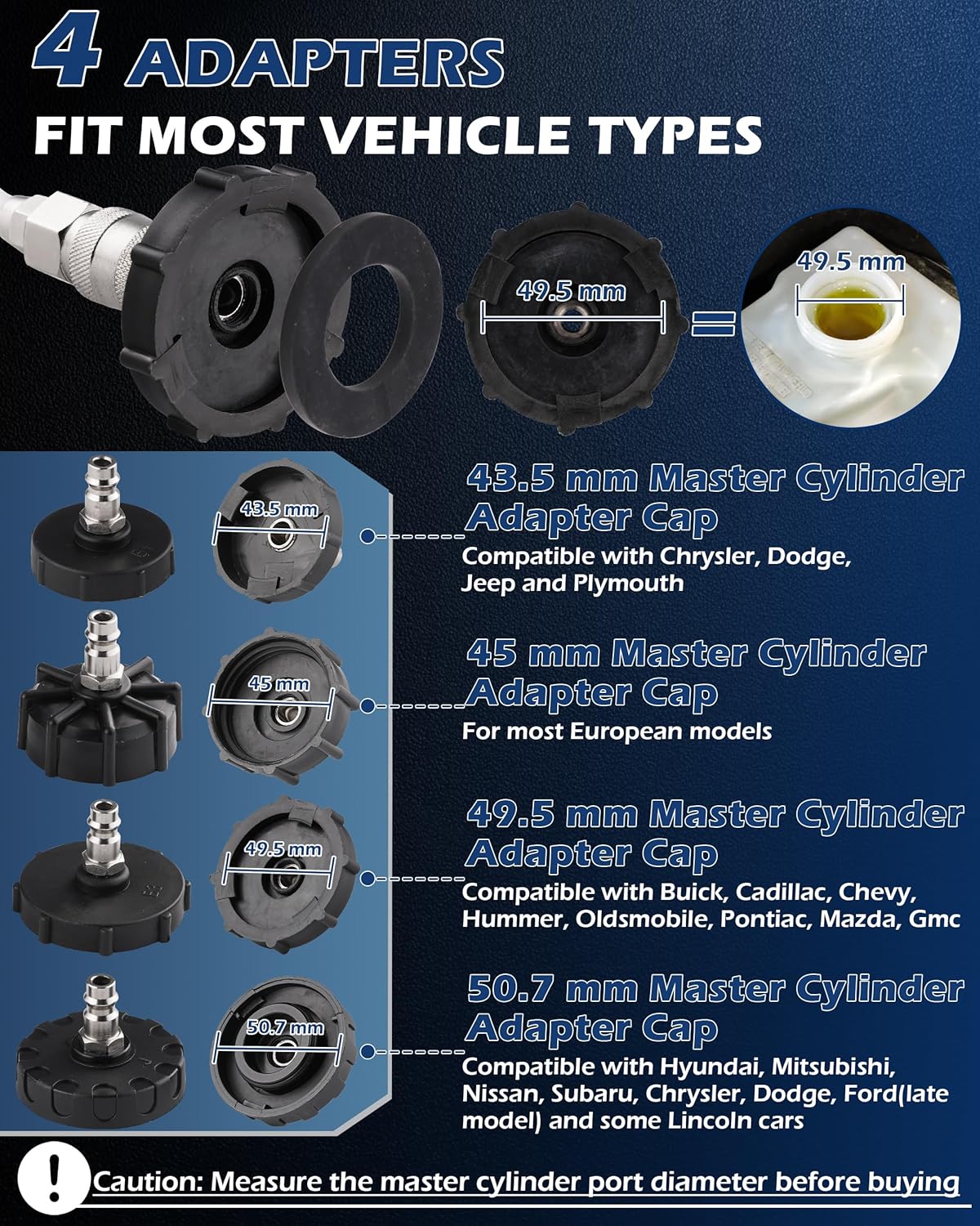 3L Brake Fluid Bleeder Kit w/ 1L Catch Bottle, Pressure Brake Bleeding Tool, Manual Power Bleeder Pump for Flush Brakes and Clutch System, Upgraded Adapters (43.5/45/49.5/50.7mm) for Master Cylinders